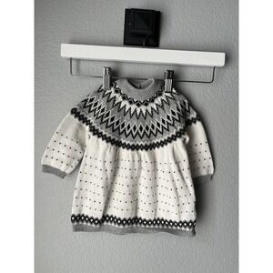Janie and Jack Fair Isle Knit Sweater Dress White Black Mini Hearts 3-6 Month
